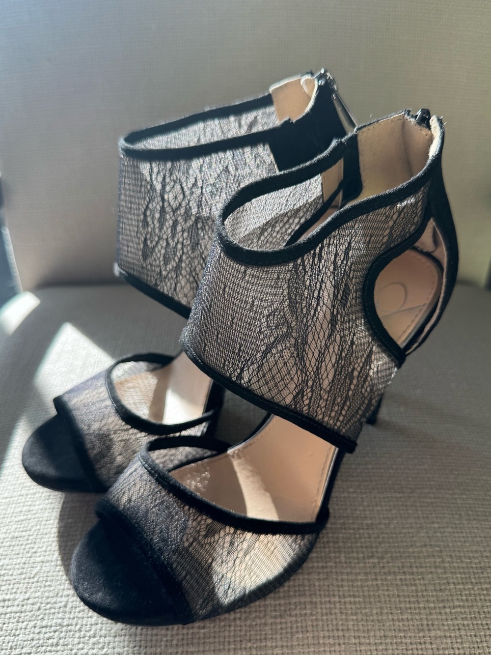 Jessica Simpson Black Lace Mesh High-Heel Sandals